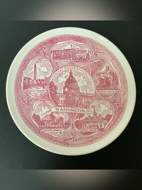 Vintage Red & White Washington DC Collectors Souvenir Plate by